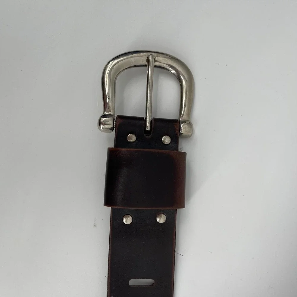 Vintage Dark Brown Bonded Leather Belt 32 Horseshoe Buckle Made in USA